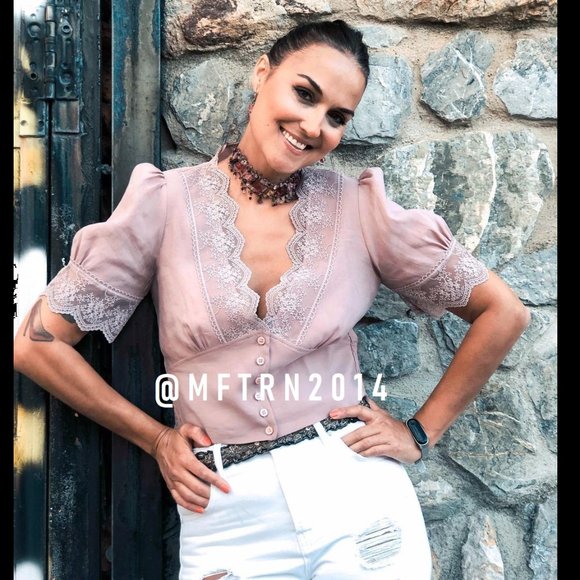 ZARA V-Neck Top with Lace Detail* - Picture 10 of 16